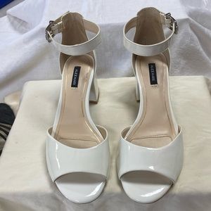 Alex Marie Style Opel Patent Leather White, Ankle Strap, Block Heels, Size 7.5